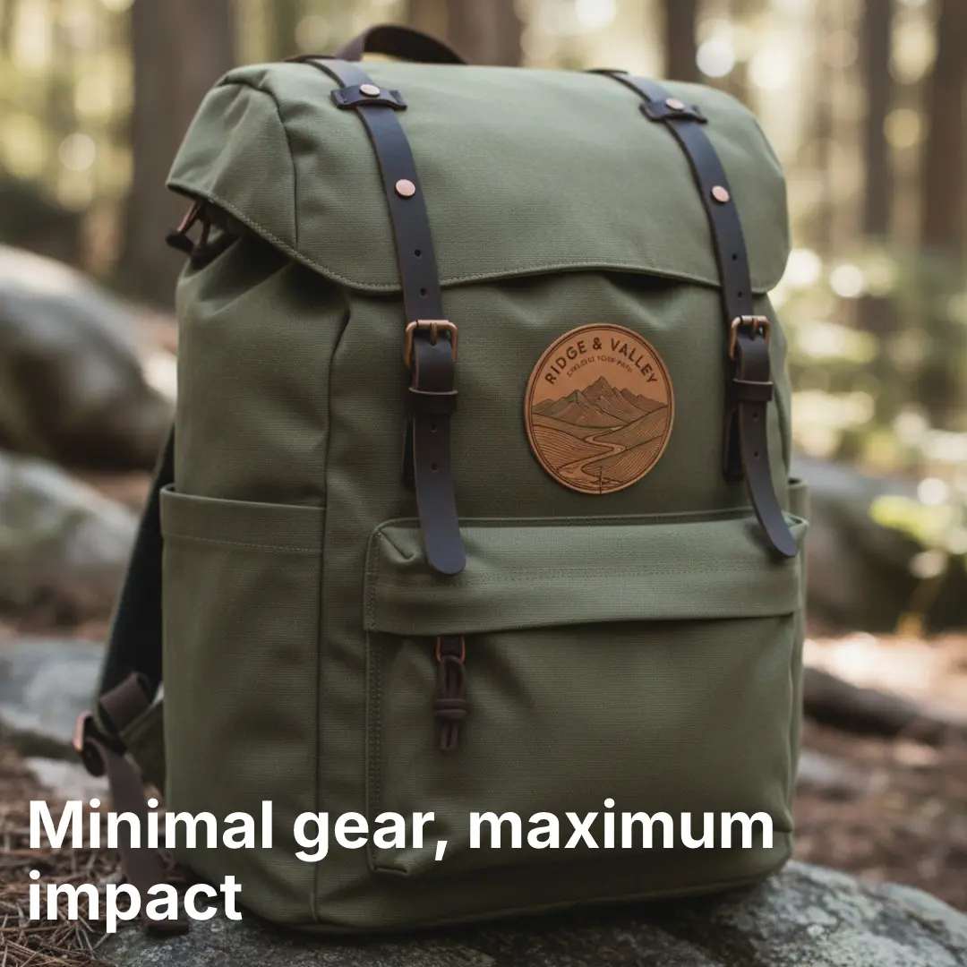 Ridge & Valley backpack ad: Minimal gear, maximum impact.